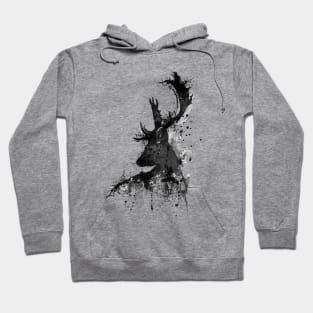 Black and White Deer Head Watercolor Silhouette Hoodie